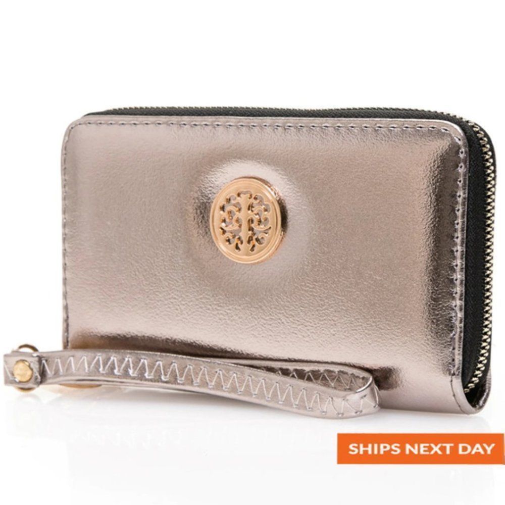 Metal Detail Meatlic Leather Medium Size Wallet